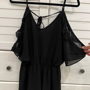 Black Romper w/ Ruffled Draped Sleeves